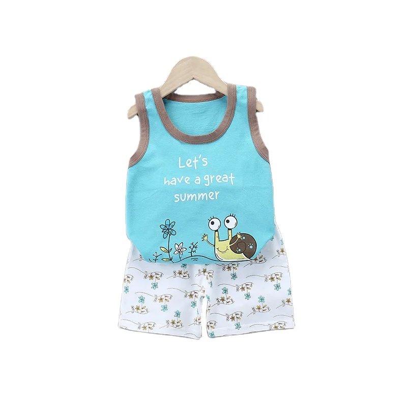 

Summer 2020 new children cotton vest set boys girls cartoon shorts two pieces kids clothing for hot selling