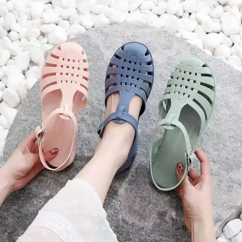 

Low MOQ Spring Soft Slip On Plastic PU Lady Summer Sandal Jelly Shoes For Women, Green/black/blue/pink/orange