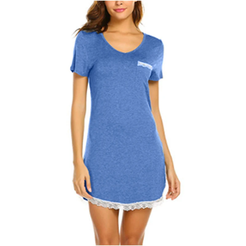 

Amazon Female Sleepwear Casual Night Dress Homewear Lace Design Nightgown, Customized color available