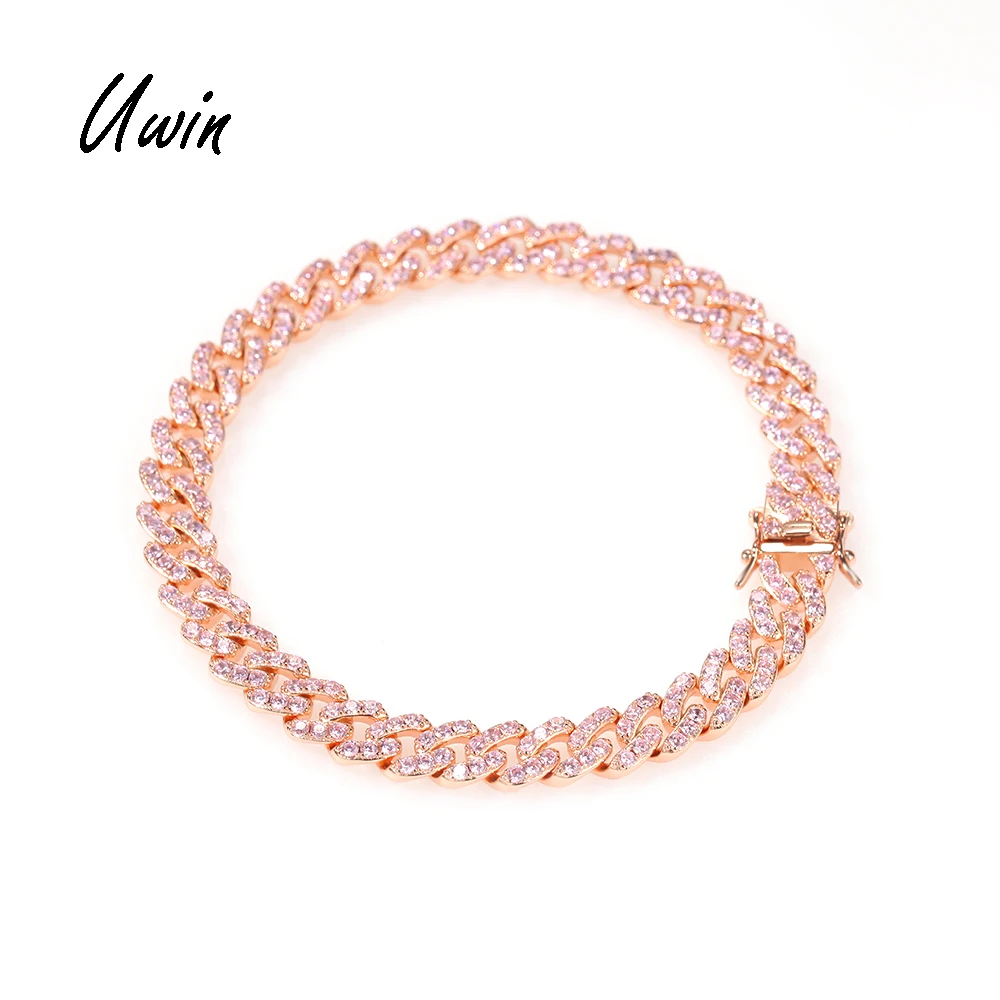 

9mm Pink Cuban Link Chain Anklet 9.5inches Iced Out AAA CZ Miami Women Rapper Anklets