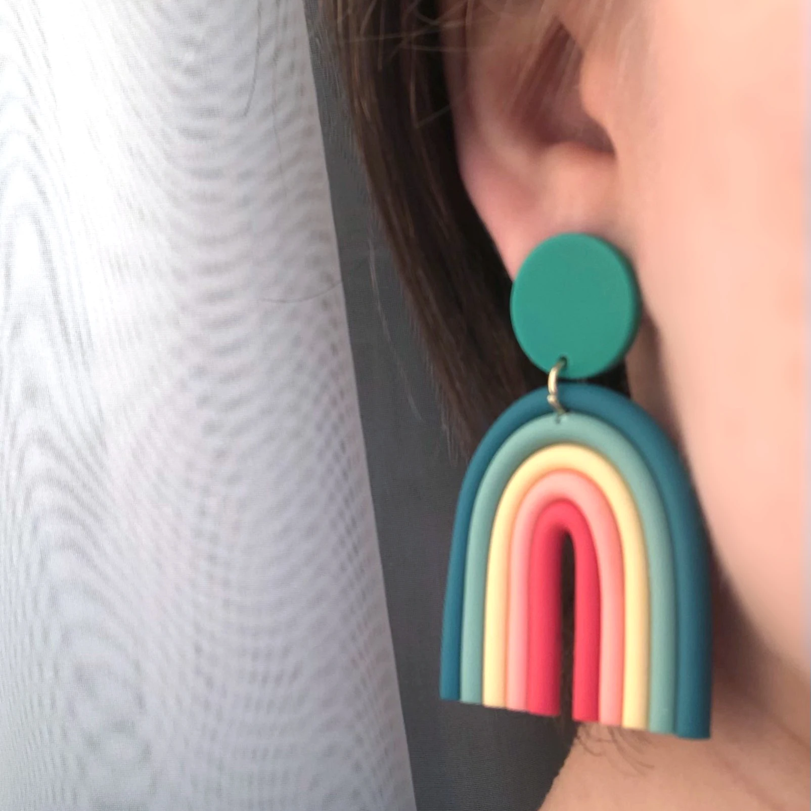 

Rainbow Colors U Shape Fashion Polymer Clay Earring Polymer Handmade Long Drop Clay Earrings Stud Jewelry Women, Gold /silver/ black