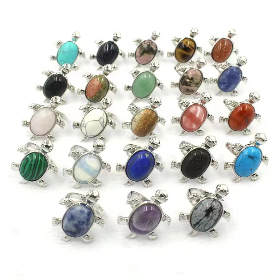 

Wholesale Unakite Blue Sandstone Natural Healing Stones Jewelry Silver Anime Tortoise Rings Cute