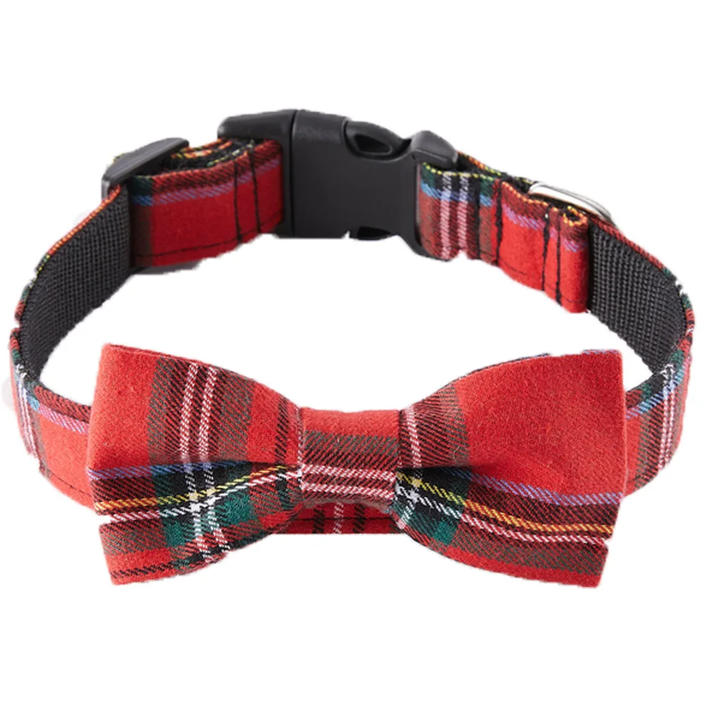 

H358 Xmas Pets Supplies Cat Dog Adjustable Strap Tie Multi Colour Christmas Plaid Pattern Pet Neck Bow Collar