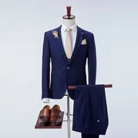 

Wholesale low price lining stretch men suits 3 pieces slim fit navy blue suit