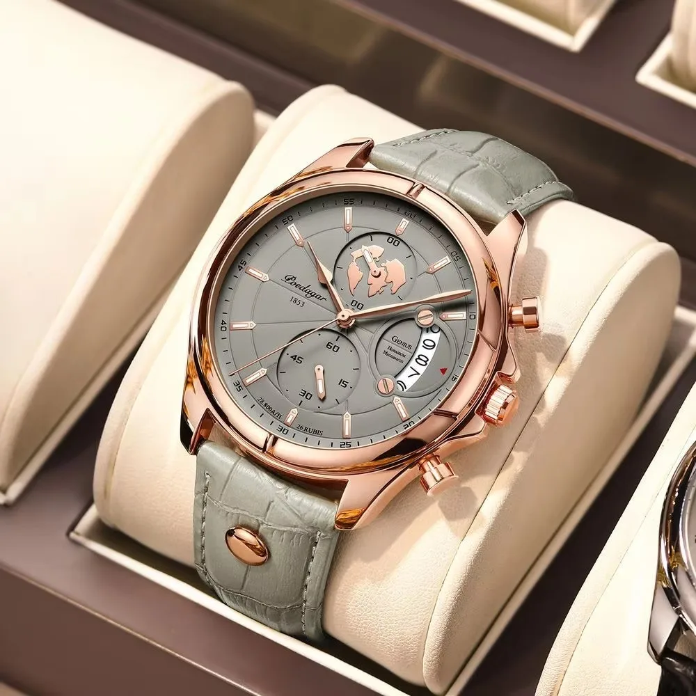 POEDAGAR Chronograph Watch Men 989 Casual Sport Leather Strap Mens Watches Quartz Digital Bracelet Wrist Watch Relogio Masculino