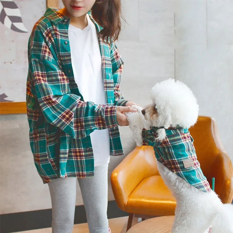 

Amazon Hot Sale Plaid Fashionable Pet Shirt Dog And Owner Matching Clothes, As shown in details