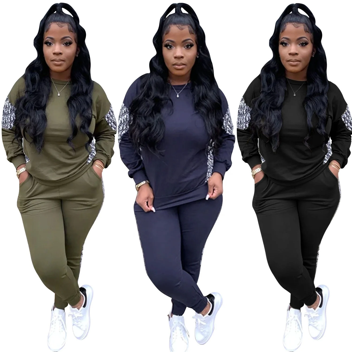 

AI108-3807 Hot sale solid color long-sleeved loose casual sweatshirt two-piece pants suit women clothing wholesale