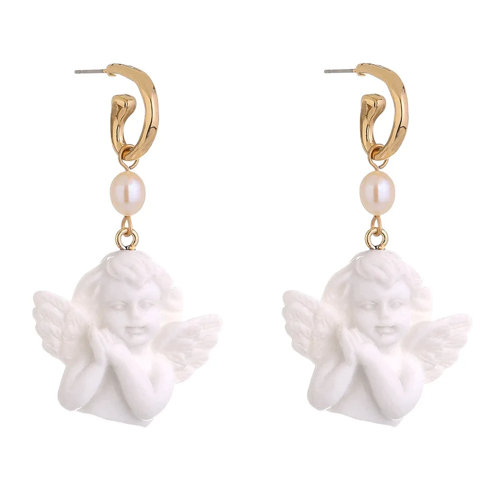 

New Style Unique Lovely Pure White Angel Earrings C Type Ear Hook Cupid Ear Stud