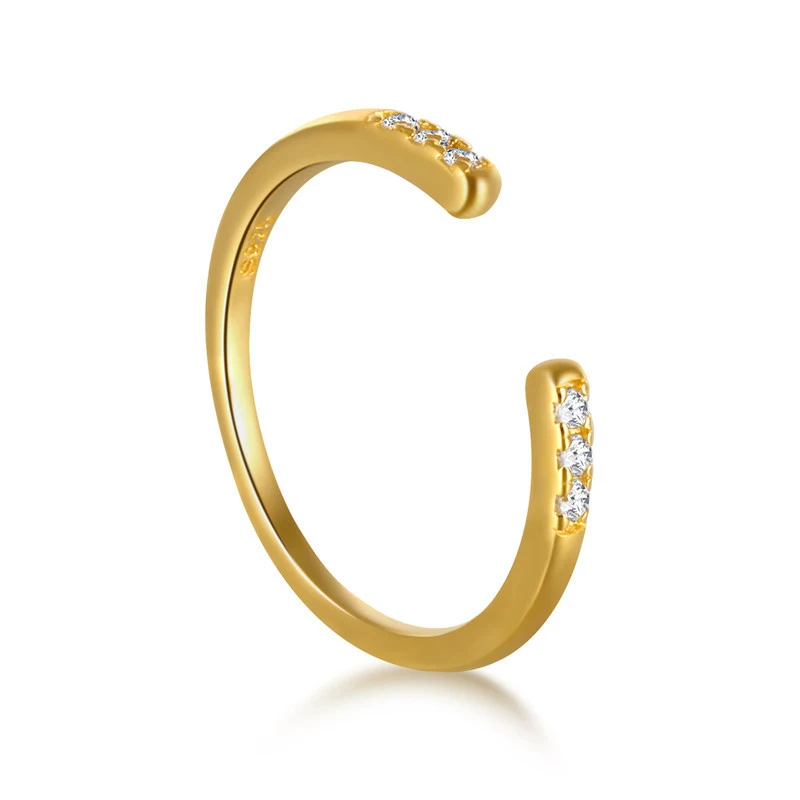 

Trendy New Design Simplicity women adjustable gold Plated diamond silver ring 925, Gold/sliver