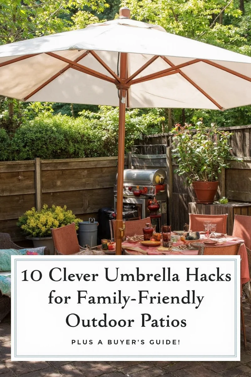 Umbrella decorated with festive garlands and hanging toys for a birthday party