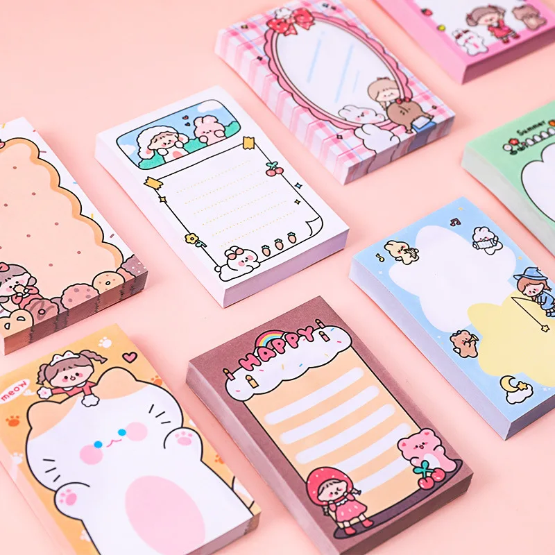 

Private label custom beautiful Note pad stationery label tag cartoon cat girl sticky note