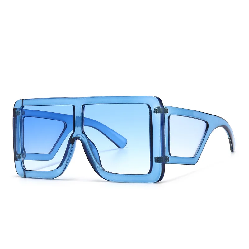 

2021 New style large frame flat top color sunglasses vintage big pc ocean lens oversized retro square sunglasses
