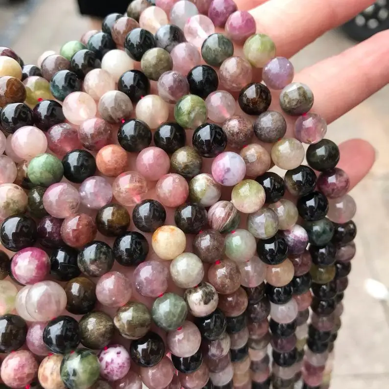 

Wholesale Natural A+ Grade Loose Round Smooth Colorful Tourmaline Stone Healing Gemstone Beads