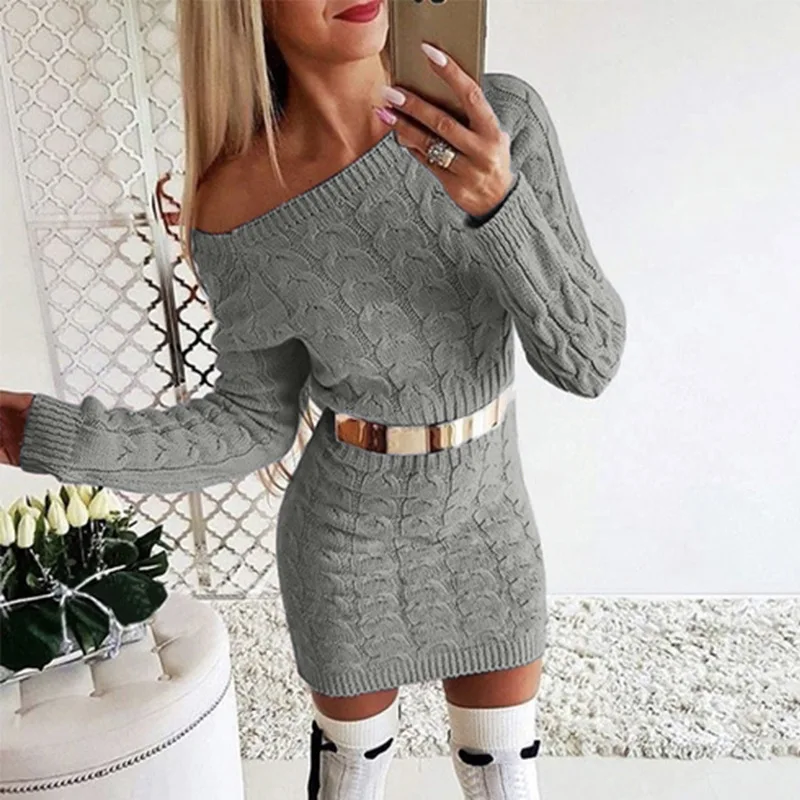 

2020 New arrival Ladies Midi shape waist sexy sweater dress, Selection