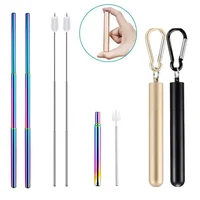 

2019 New Item Travel Reusable Foldable Collapsible Rainbow Straw with Keychain