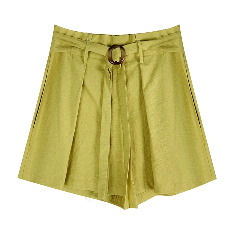 

Wholesale 100% polyester super casual hot shorts summer high waisted ladies custom self fabric belt shorts