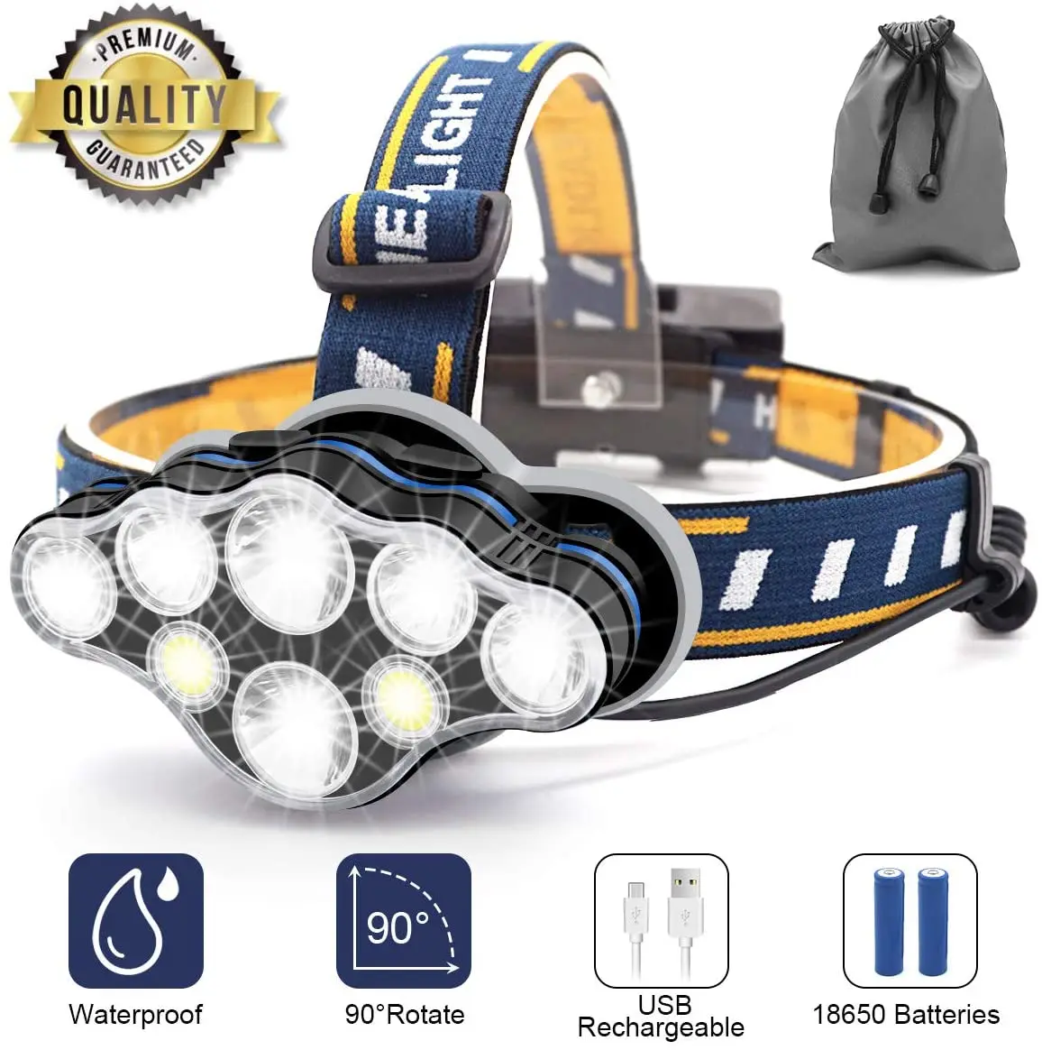 

HL1 Head Torch 18000 Lumen Super Bright Waterproof USB Rechargeable Headlight LED Headlamp For Outdoor