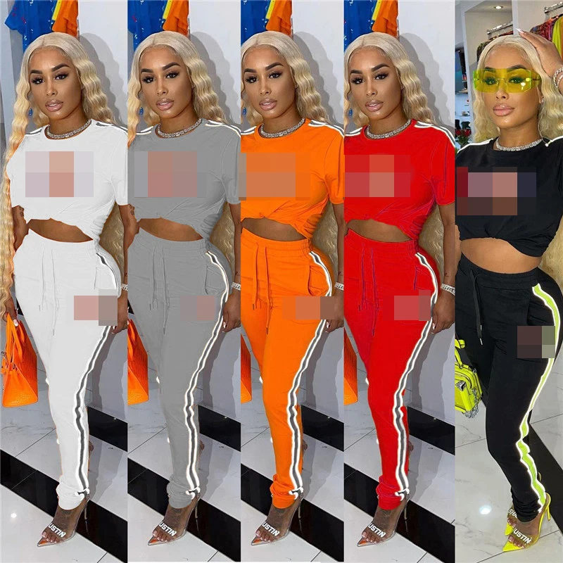 

AOMEI Trending Products 2021 New Arrivals Summer Crop Top Short Sleeve Women Two Piece Pants Set