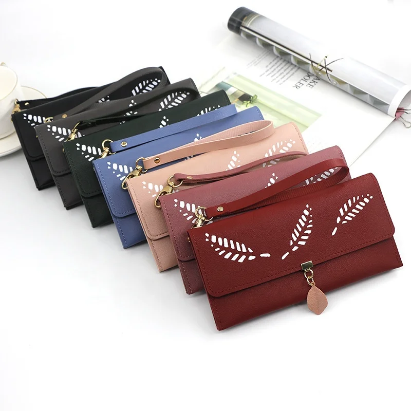 

Hot Selling Long Leaf Wallet Multi-function Two-fold Document Coin Purse Large-capacity Clutch For Women, 7 colors