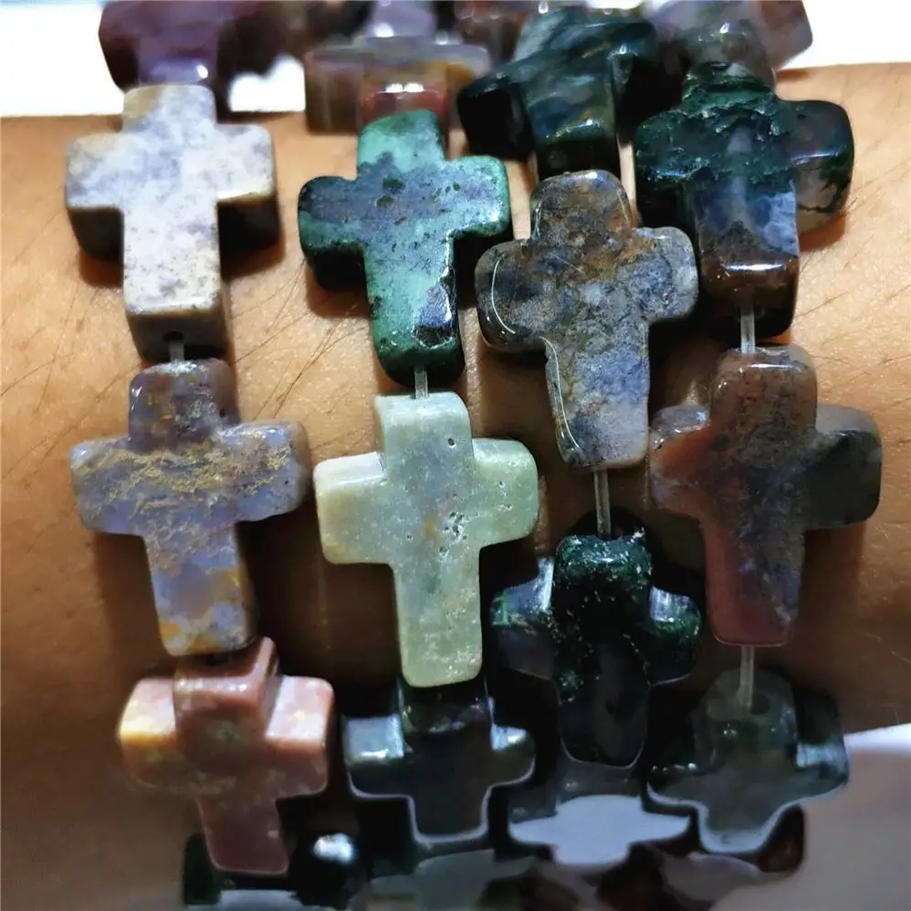 

16x12mm High Quality Multi-colors Natural Stones Turquoise Red Stone Beads Cross for Jewelry Making
