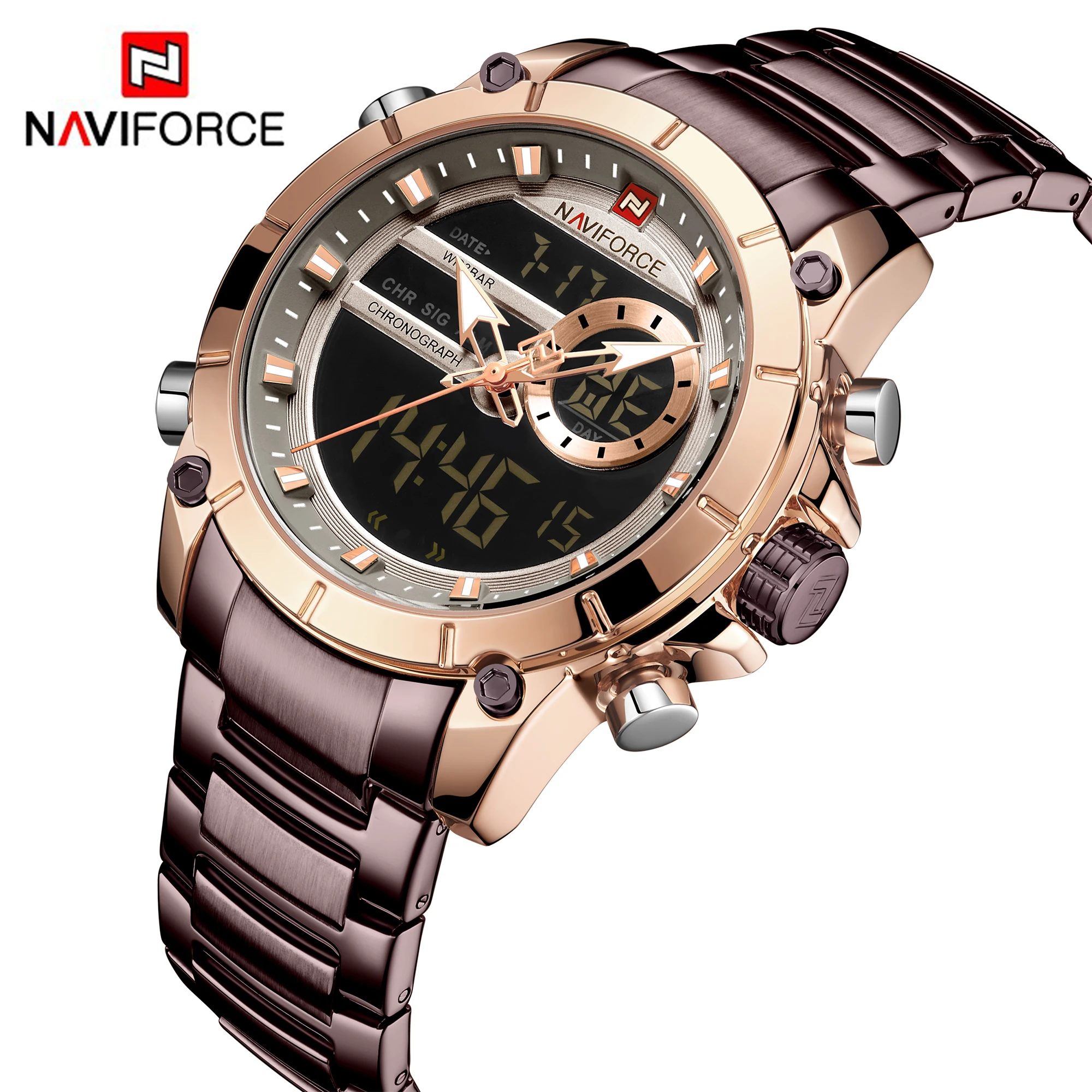 

Discount NAVIFORCE 9163 Men watches fashion business quartz watch military chronograph stainless steel wristwatch reloj hombre