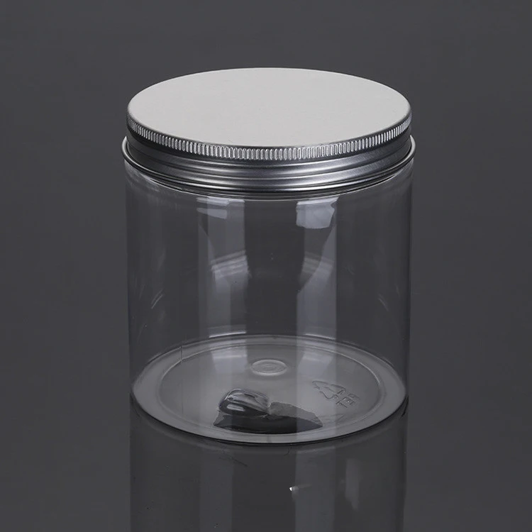 

PET plastic jars with screw top lids Empty Cosmetic Containers with Silver Aluminum Caps 500ml