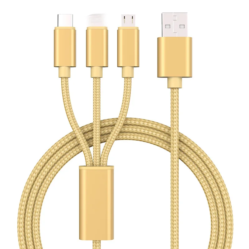 

Factory Nylon Braided 3ft 6ft 10ft 3 In 1 Usb 3.0 Charger Cable Micro Usb 8pin Type C Fast Charging Data Cable For Mobile Phone