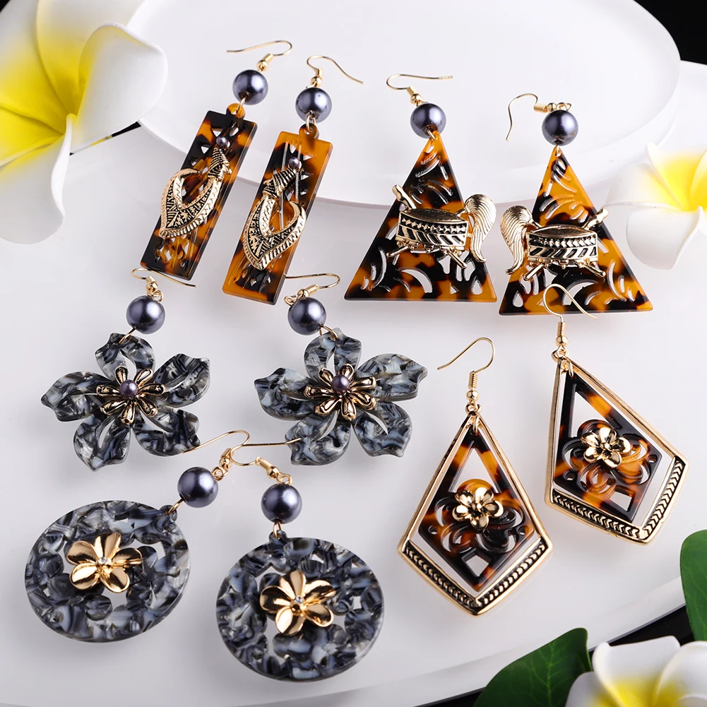 

SophiaXuan Fashion New Design Hawaiian Earrings Pearl Good Acrylic Polynesian Earrings Jewelry Wholesale, Customized color