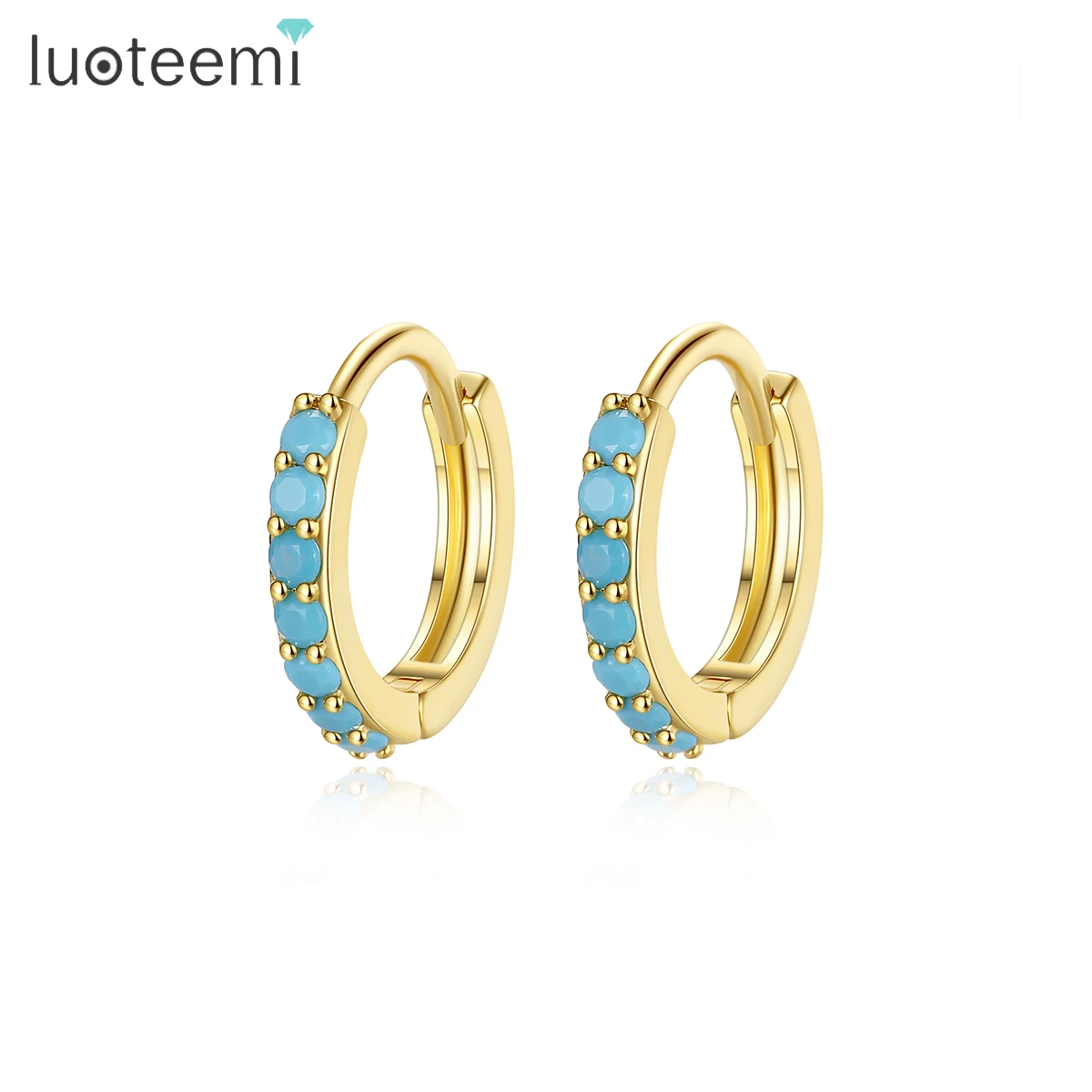

LUOTEEMI Earing Jewelry Gold Plated Fashion Korean Hot Sale Woman Round Small Clip On Turquoise Boy Earrings