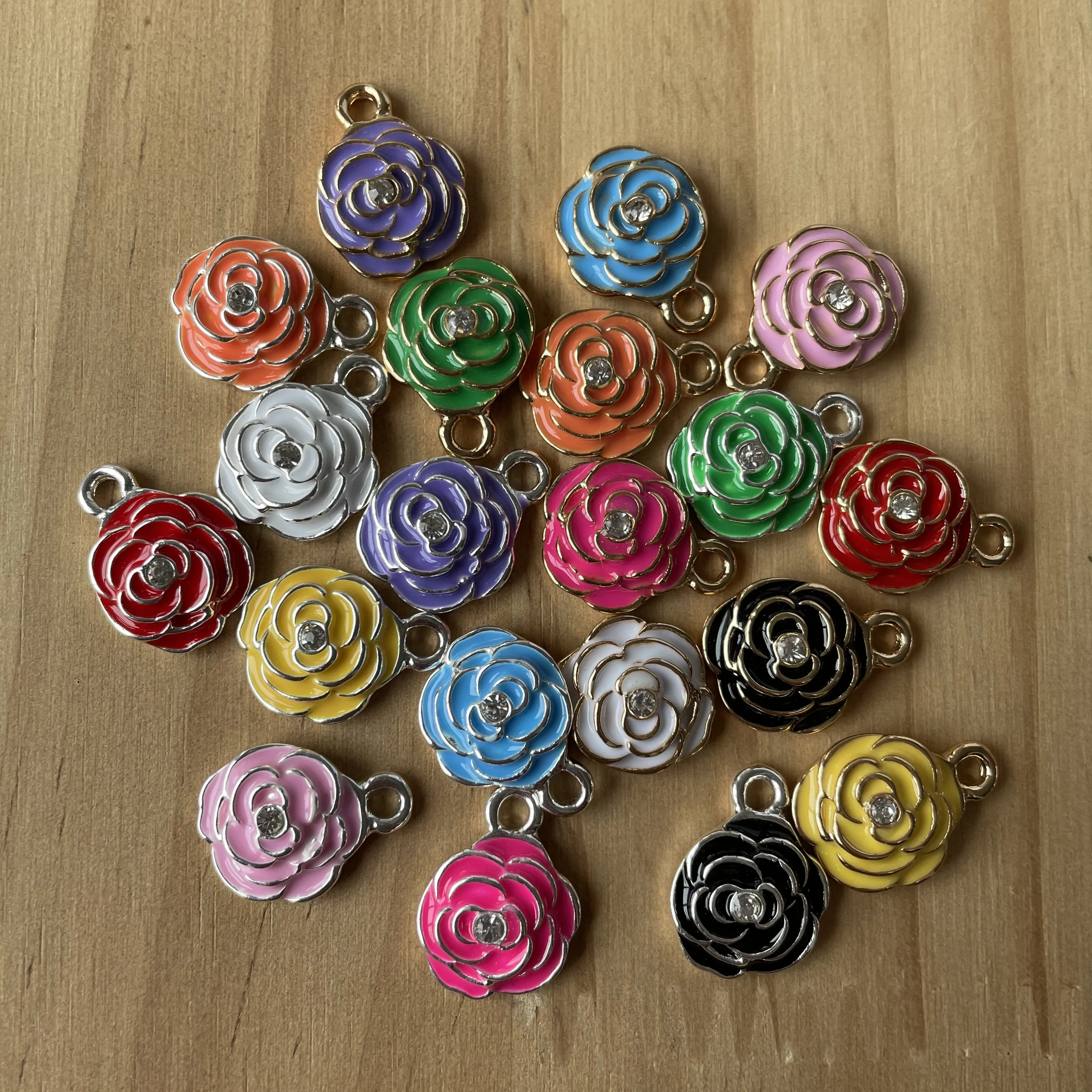 

custom Cute Alloy colored rose color enamel charms jewelry pendant charms for bracelets necklace, As picture