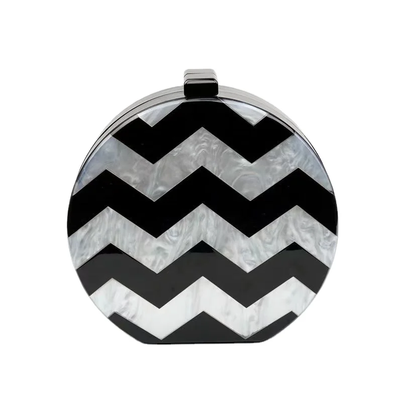 

Ladies Black White Striped Glittery Acrylic Bag for Women Wedding Bridal Party Messenger Clutch Purse Evening Bags/