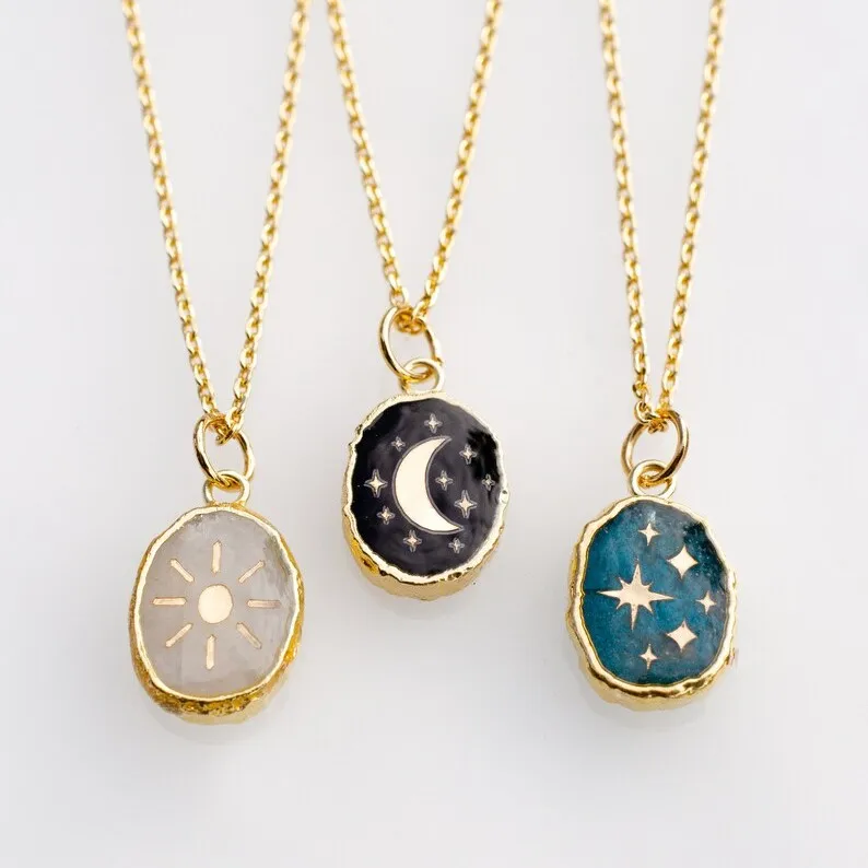 

Dainty Gemstone Celestial Astrology Necklace Galaxy Jewelry Moon Pendant Gold Star Zodiac Necklace