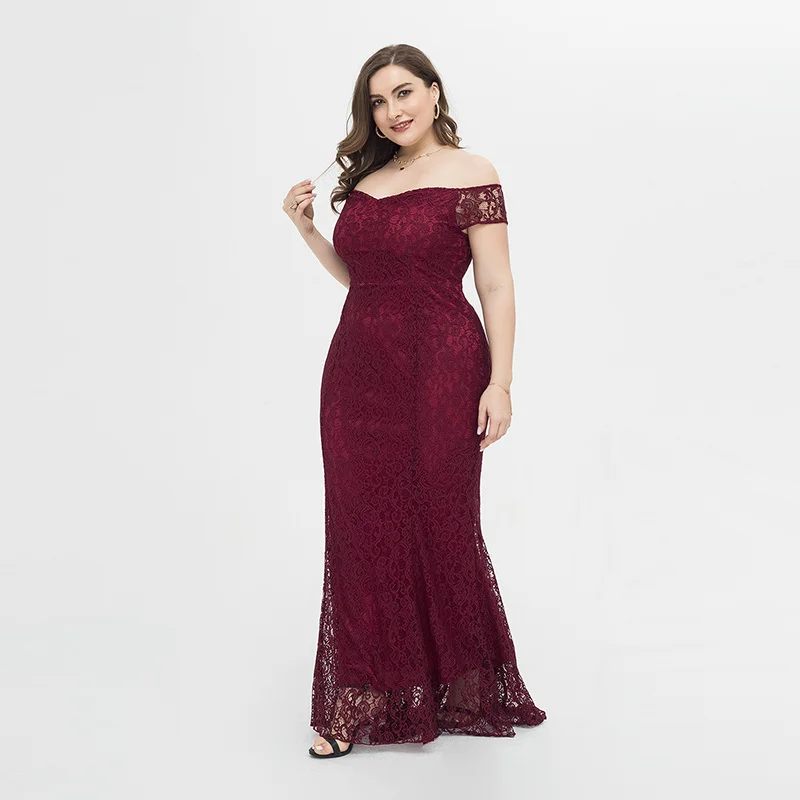 

Drop shipping New Style Women Plus Size special occasion Elegant Lace Party Dresses Ladies Summer Evening dress Dresses, Wine red/black