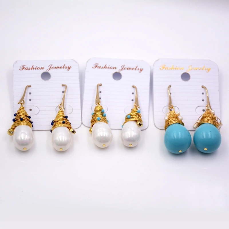 

Wholesale Design Women Korean Hand Made Wired Bohemian Earrings Baroque Pearl Drop Dangle Earrings Fashion Jewellery Jewelry, Gold