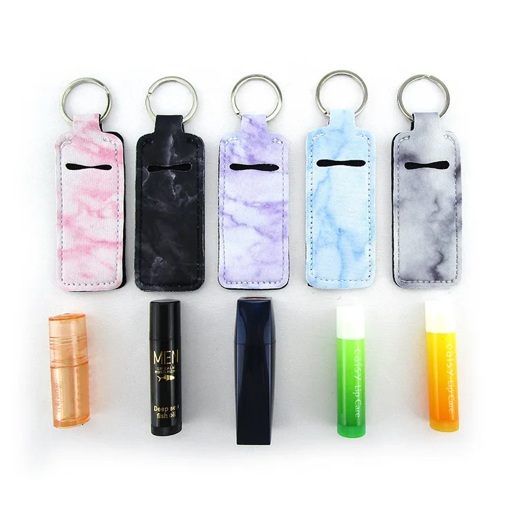 

custom photo neoprene white sublimation lipstick holder keyring, 5 colors