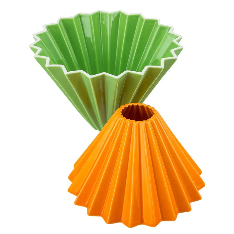 

Pour Over Cone Shape Colorful Ceramic Origami Coffee Dripper Cup for Barista