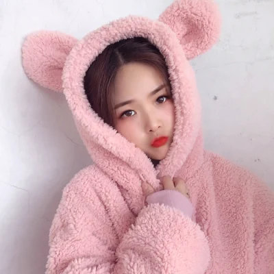 

women hoodies lamb wool sweater women's hooded hooded 2020 winter new thick plush sweet cute bear ear coat hoodies