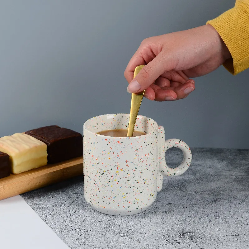 

Solhui Nordic Colorful Splashed Ceramic Espresso Coffee Mug with Creative Handle