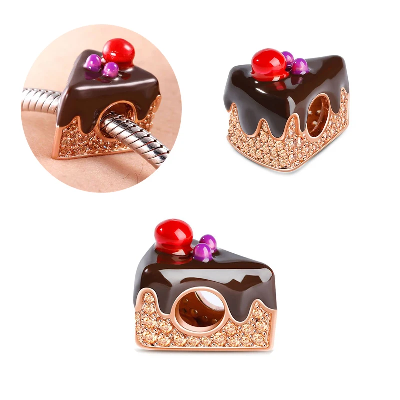 

Gnoce Silver Plated Sterling 925 Silver Sweet Chocolate Cake Charm for bracelet making jewelry