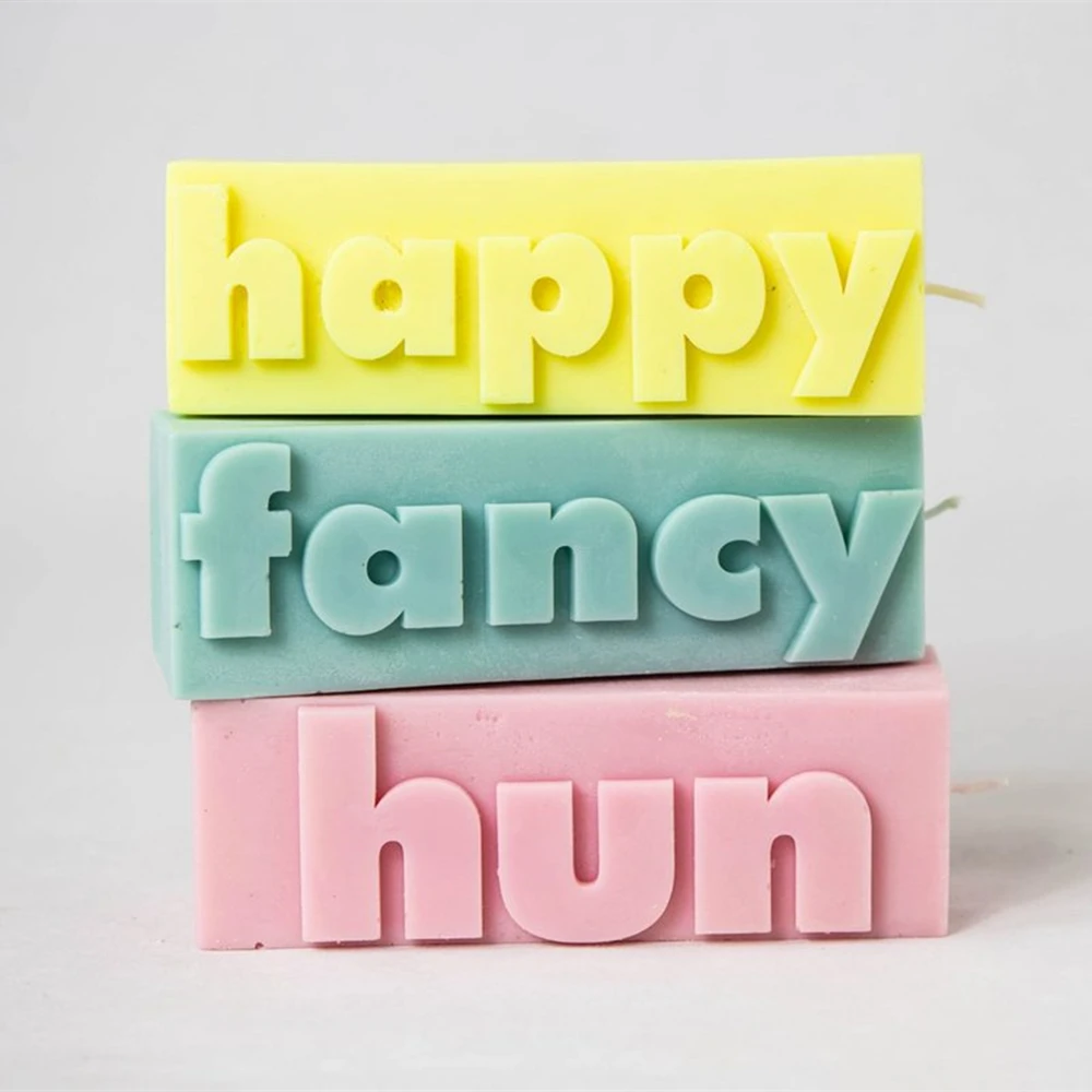 

D152 DIY 16 Designs Rectangle Shape Happy Love Peace Dream Words Letter Silicone Candles Moulds Block Pillar Slogan Candle Mold, Stocked / cusomized