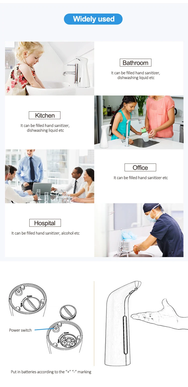 Ce Rohs White Silver 400ml Electric Automatic Auto Touch Free Hand Liquid Soap Dispenser With