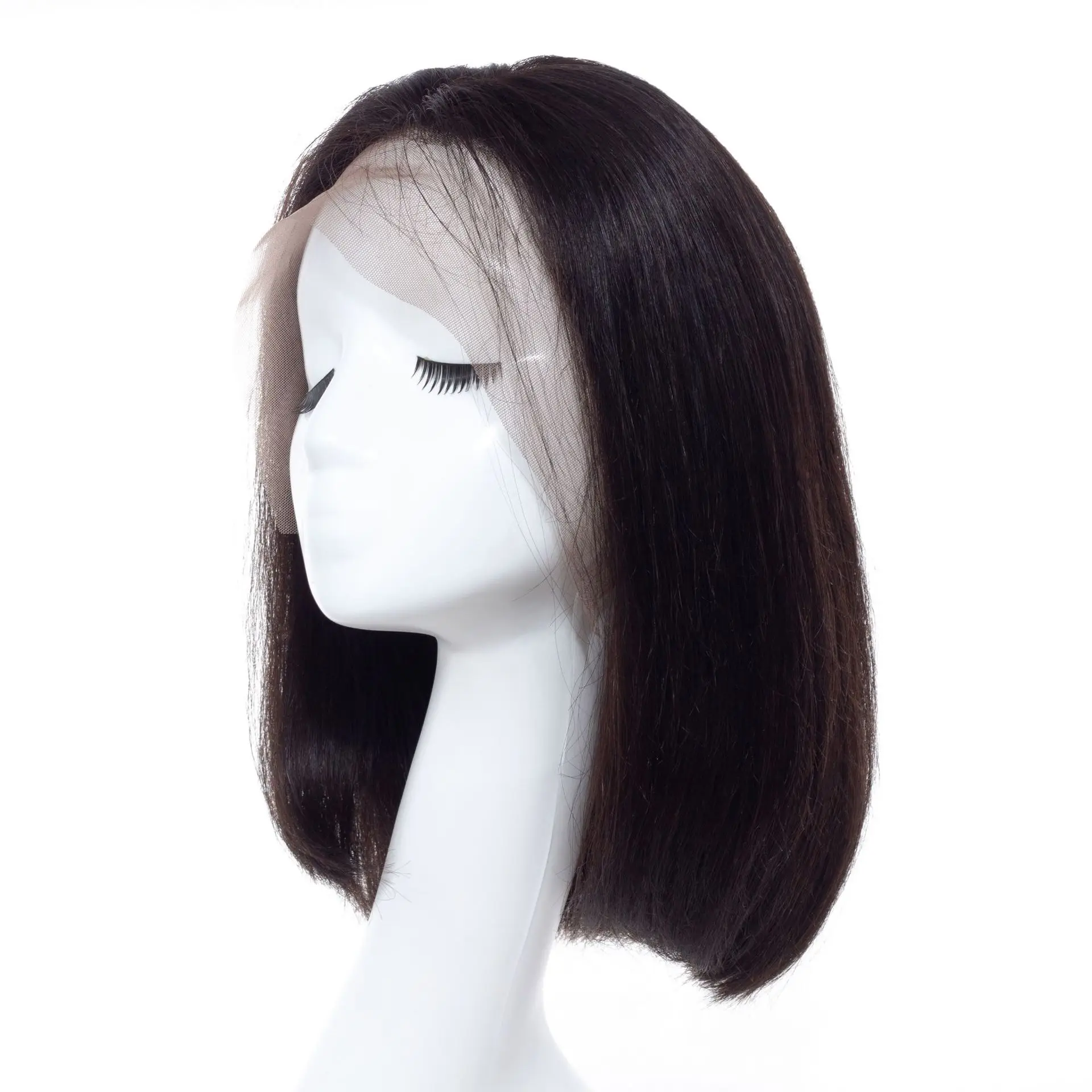 

All Real Hair Straight Hair Bobo Bob Wig Pre-lace Natural Color 1B Human Hair Wigs, Natural black