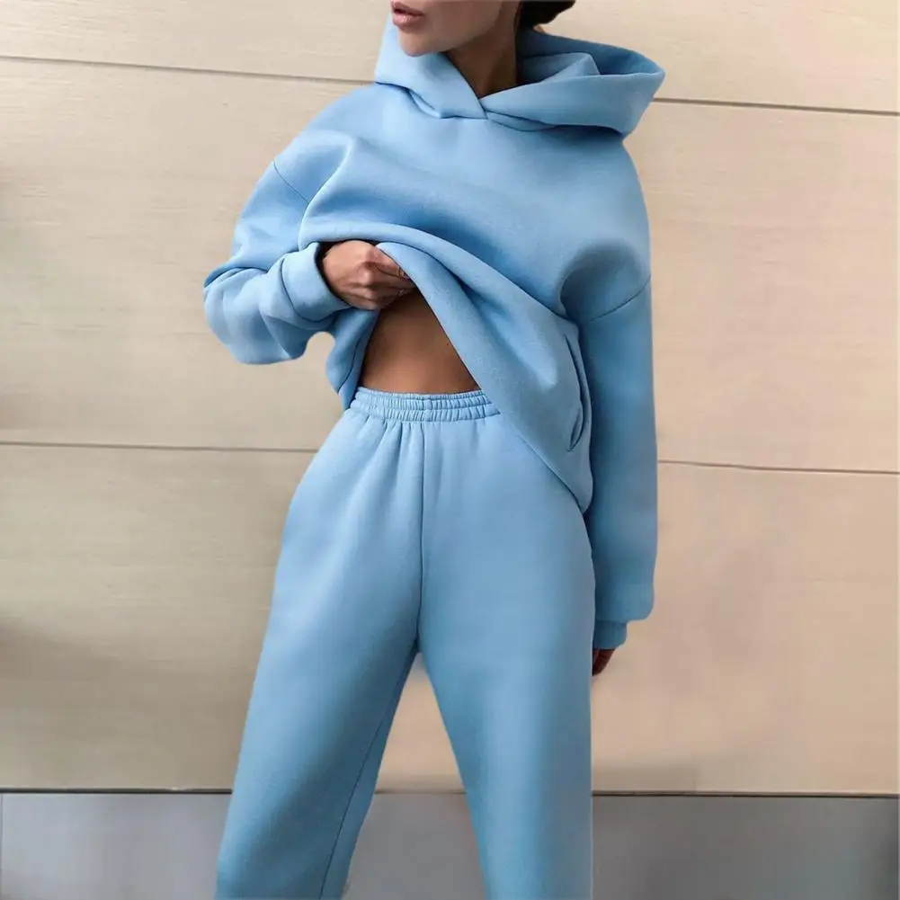 

Women 2 Piece Set Jogging Suit Tracksuit Long Sleeve Sweatshirt Warm Women Solid Color Hoodie Pants, Custom color