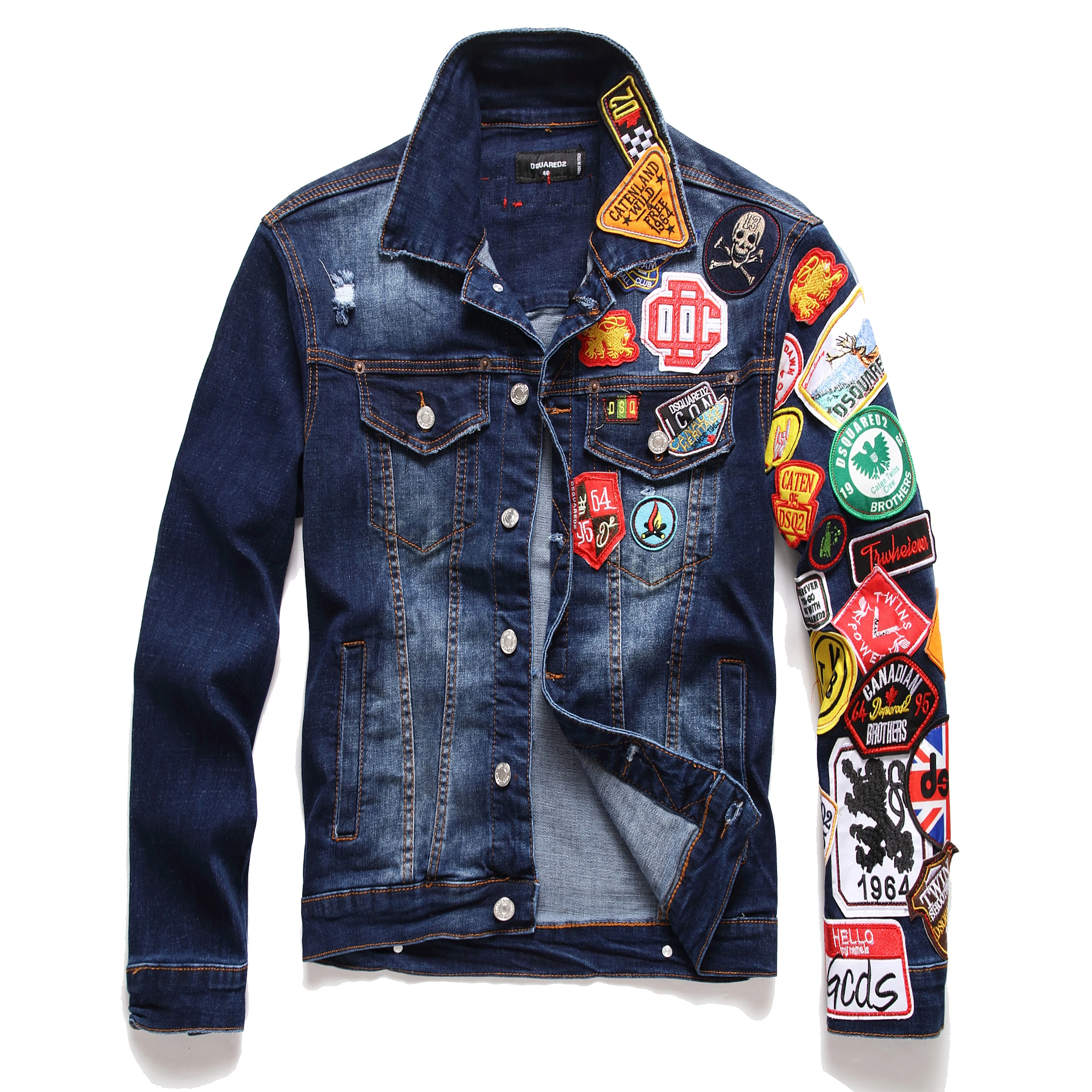 

AIPA Denim Jacket Multi-craft Cotton Slim Badge Personality Men Brand Jacket Mens Badge Embroidery Denim Jacket Luxury Outerwear, Customized color