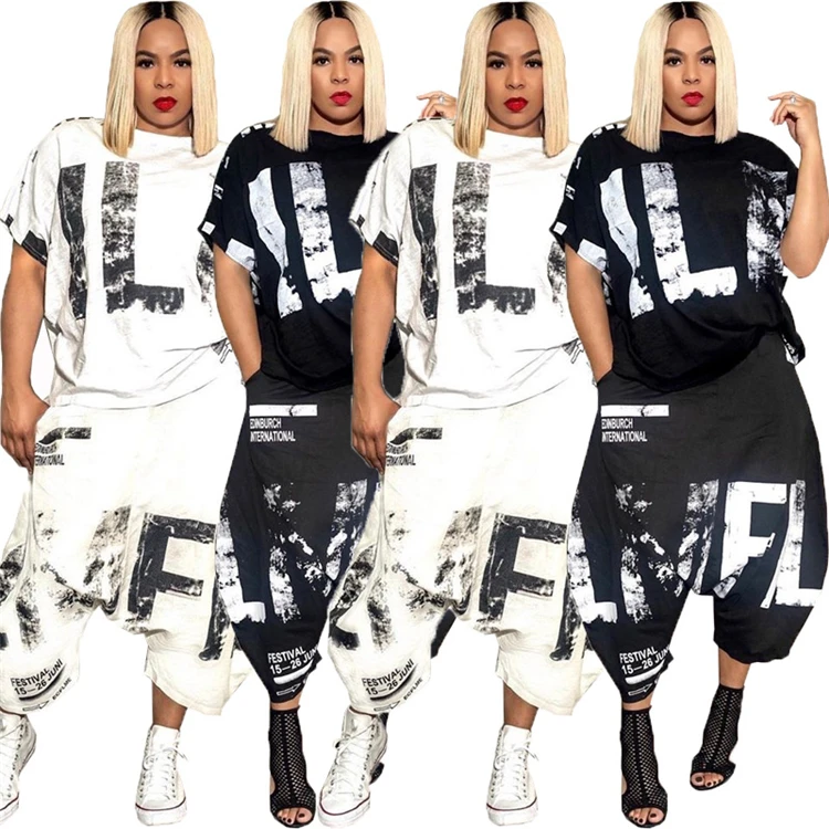 

O8055- wholesale harem pants suit plus size two piece set clothing manufacturer street wear, Picture
