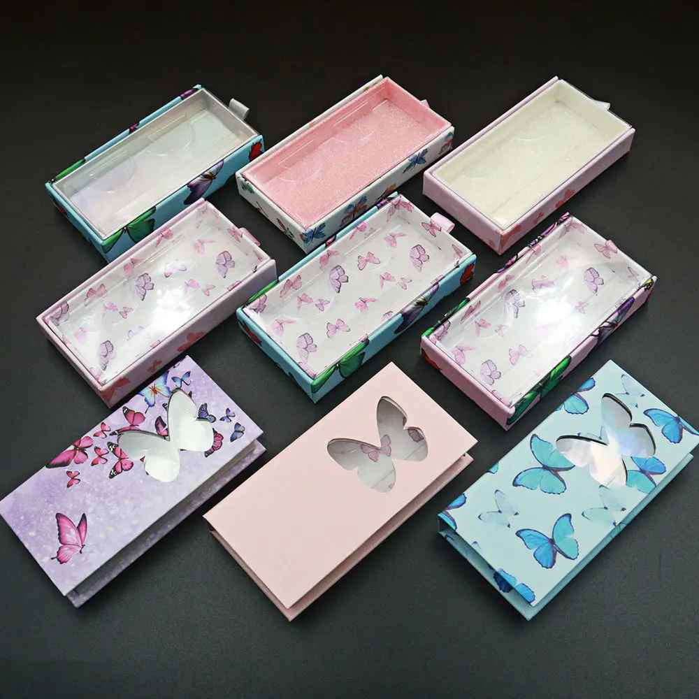 

Squre Rectangular Shape Butterfly Eyelash Packaging Box With Window Mink Eyelashes Private Label Lash Case, Colorful