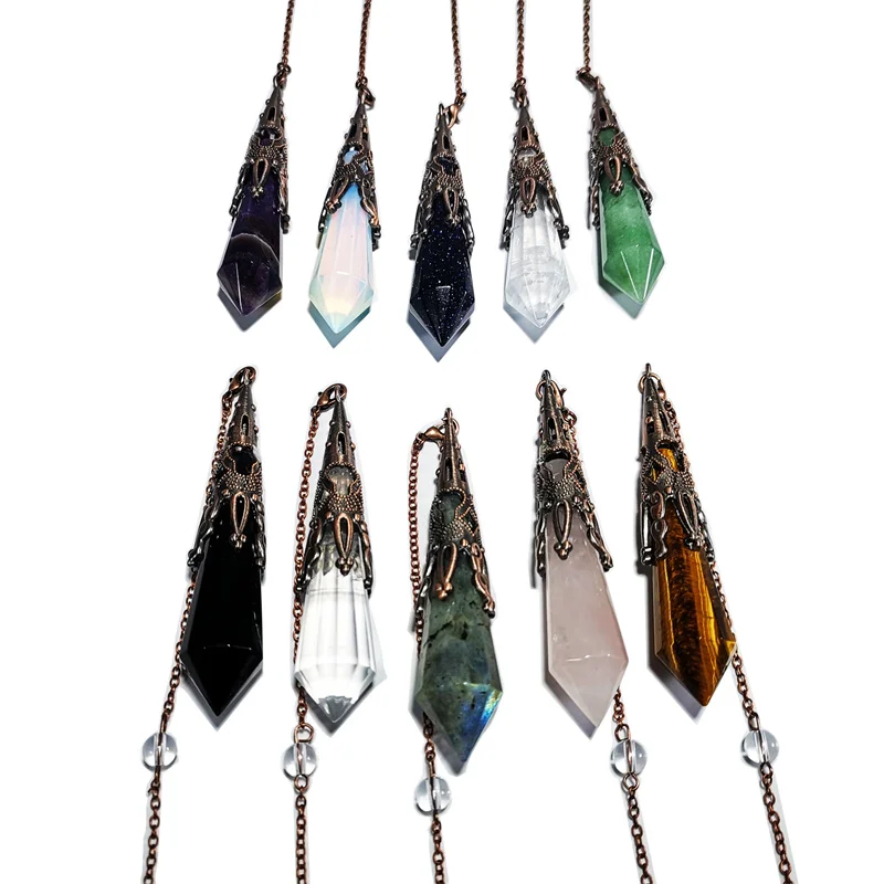 

Wholesale natural point chakra crystal Amethyst rose quartz wand healing reiki crystal pendant necklace, Mixed