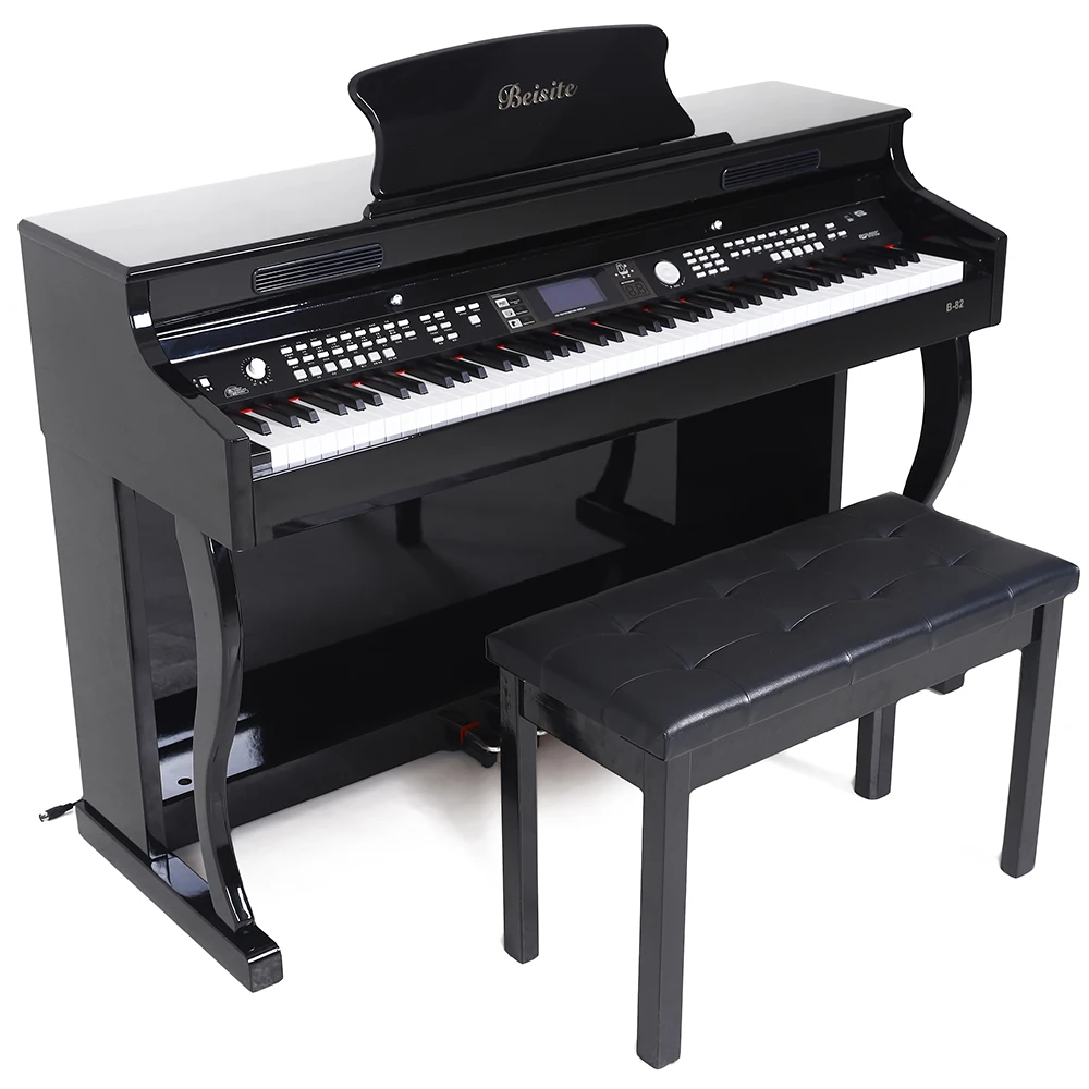 

Beisite B82 hammer action black solid wood 88 keyboard wholesale digital piano, White/black