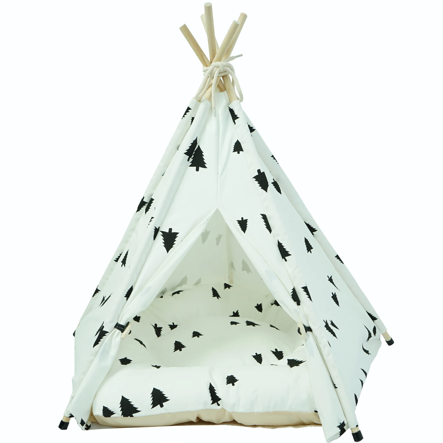 

Indoor Teepee Pet Tent Dog & Cat Bed Portable Washable IndianTent With Soft Cushion, Customized colors