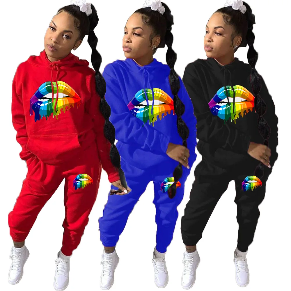 

women suits 2021 fall winter two piece pant set women clothing sweatpants and hoodie set